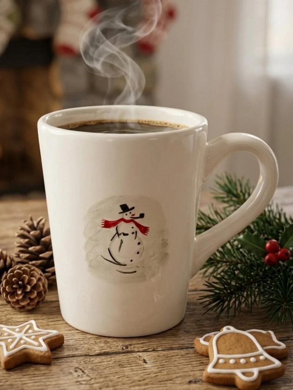 Williams Sonoma Snowman Christmas Mug Ivory Ceramic Holiday Coffee Cup